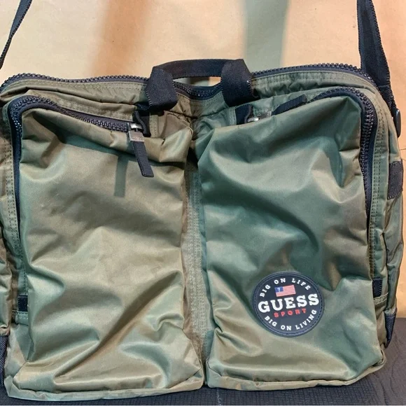 Guess Green Messenger Bag with Adjustable Strap and zipper pockets